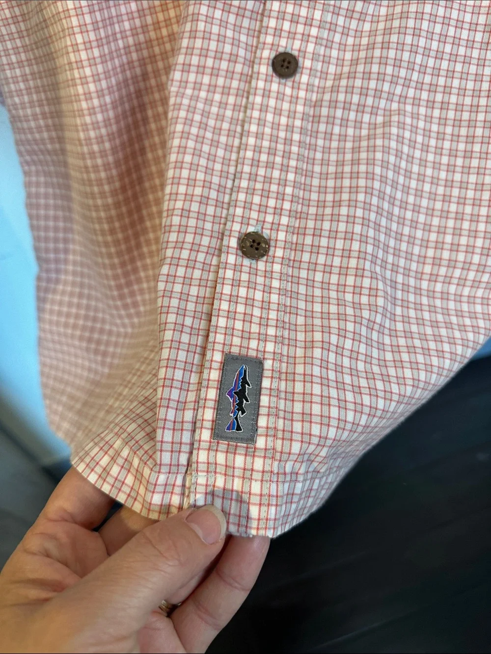 Patagonia Pink and White Check Long-Sleeve Button Shirt